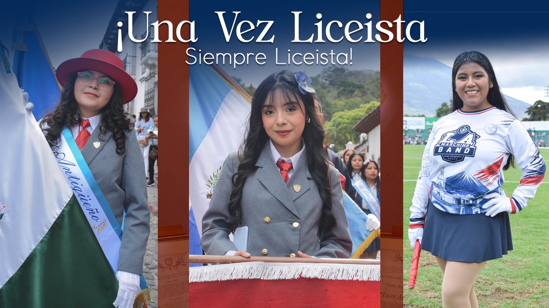 Estudiantes del Liceo Antigüeño: escolta, abanderada y Marching Band